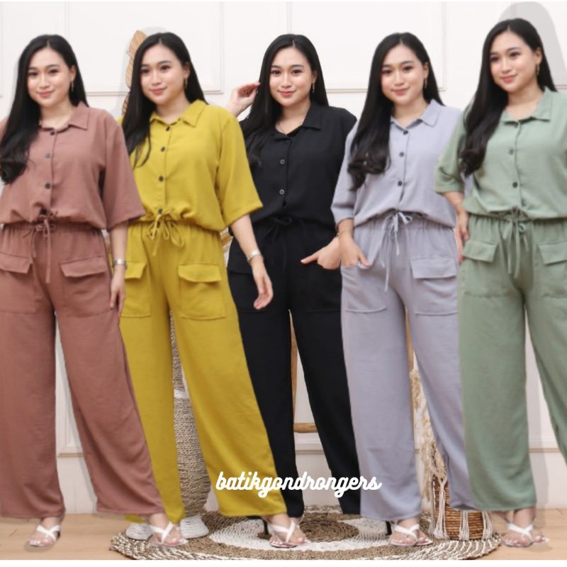 Jual Set Crop Crincle Cargo Setelan Crinkle Saku One Set Crincle Setelan Crop Bahan Crinkle