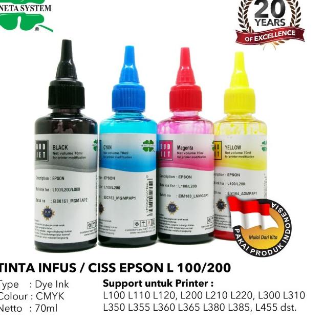 Jual Tinta Infus Ciss Epson L100 L110 L120 L200 L210 L220 Set 70ml Shopee Indonesia 8866