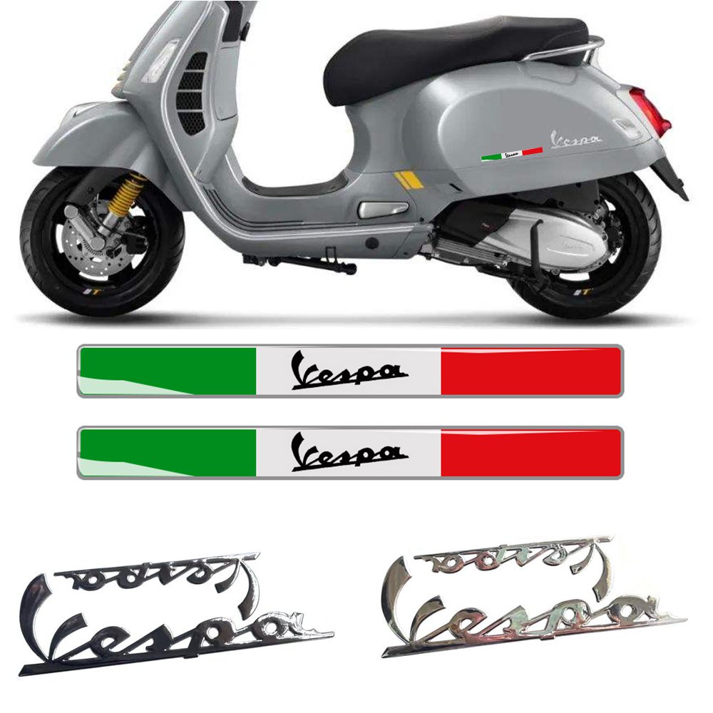 Chrome 'Piaggio Vespa' Side Hood Lettering – Self-Adhesive, 150mm – Fits PX 80, 125, 200