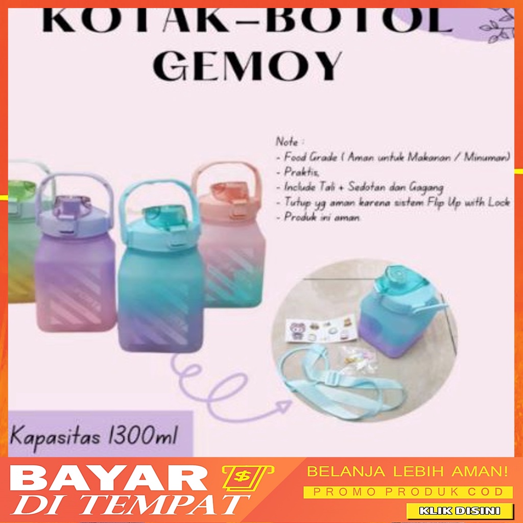 Jual Botol Gemoy Kotak Gradasi Viral 1300ml Free Sticker Dan Tali