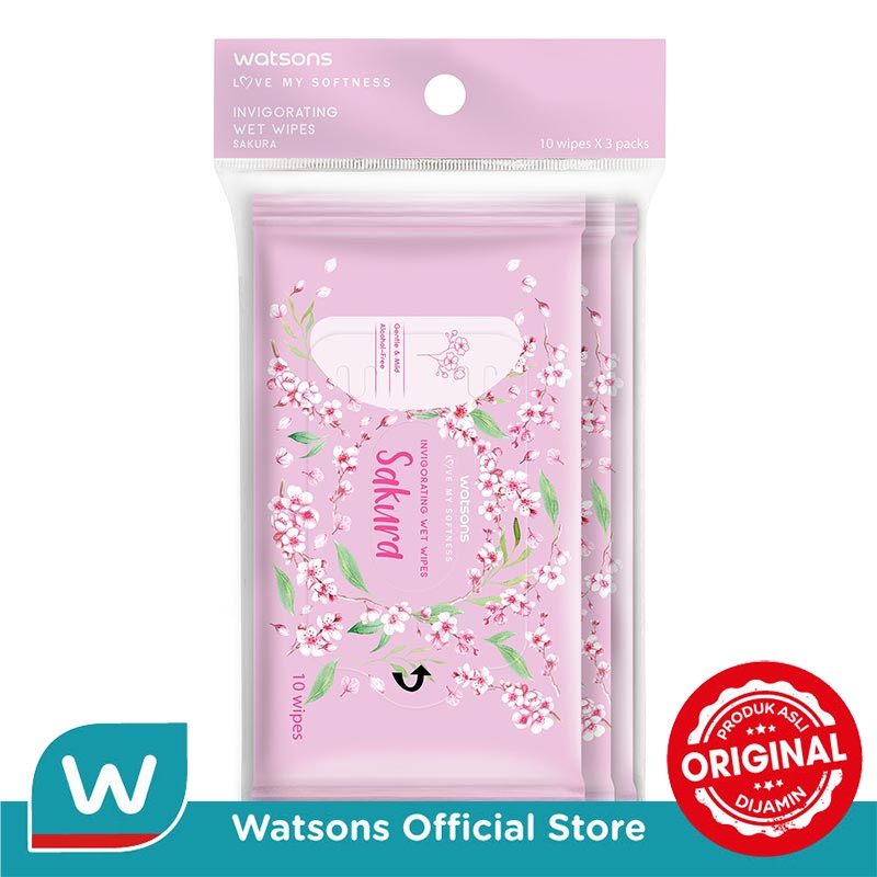 Jual Watsons Invigorating Wet Wipes Sakura 10'sX3 Shopee Indonesia