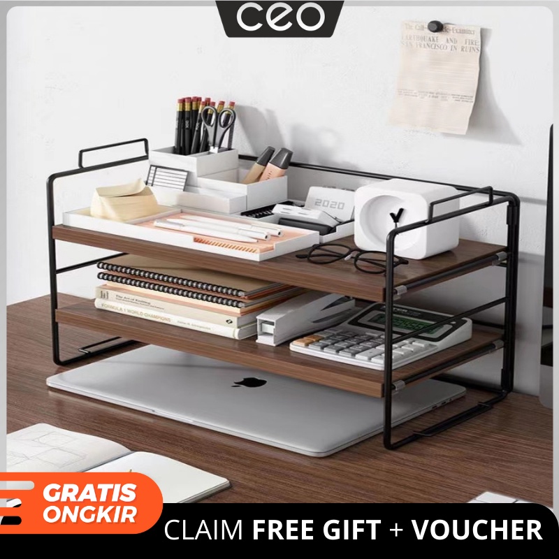Jual CEO Rak Meja Kayu Minimalis Aesthetic 2 susun / Rak meja mini