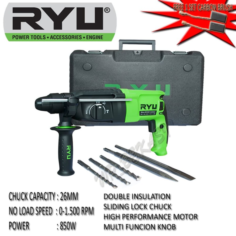 Jual RYU Rotary Hammer Drill 3 Mode / Mesin Bor Bobok Beton Full Set ...
