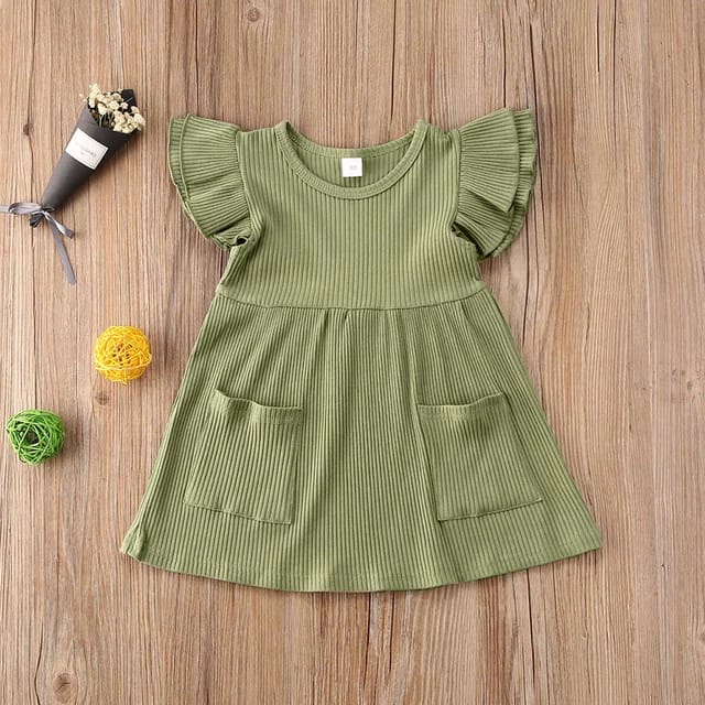 Little M Kotak Kerah Lengan Ruffle Midi Dress Anak Perempuan main image 0