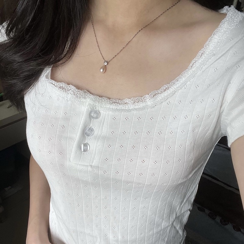 Jual READY White Classic Top Korean brandy melville kaos pointelle