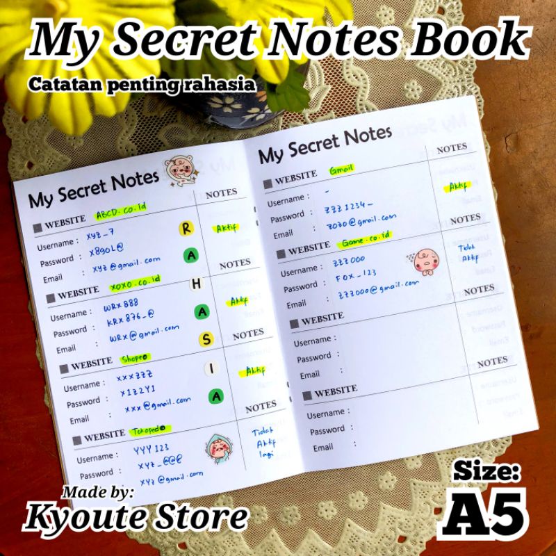 Jual Simple My Secret Notes Book Kyoute A5 Catatan Penting Rahasia ...
