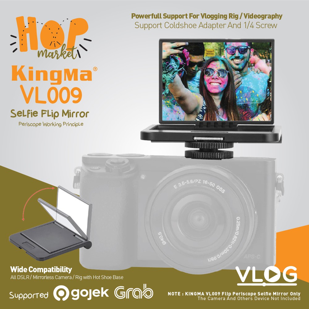 KINGMA VL009 Flip Mirror Vlog (Cermin Selfie) for Mirrorless Camera Sony  Canon Nikon Etc
