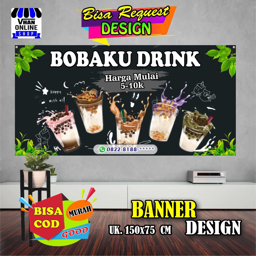 Jual Spanduk Banner Minuman Boba, Minuman Viral, Bubble Tea Shopee Indonesia