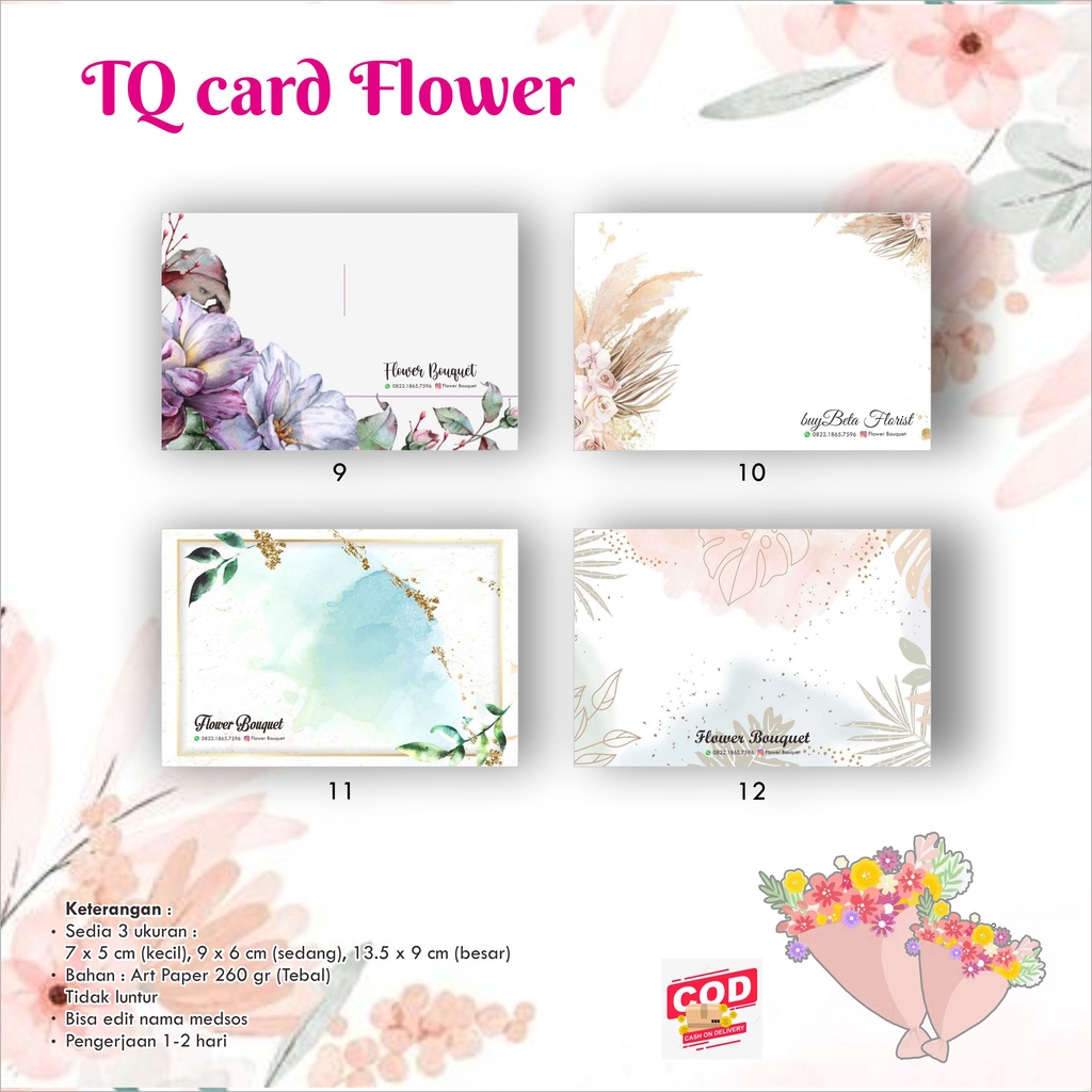 Jual [40 pcs] TQ Card Flower / Bunga / Buket / Thank You Card / Kartu ...