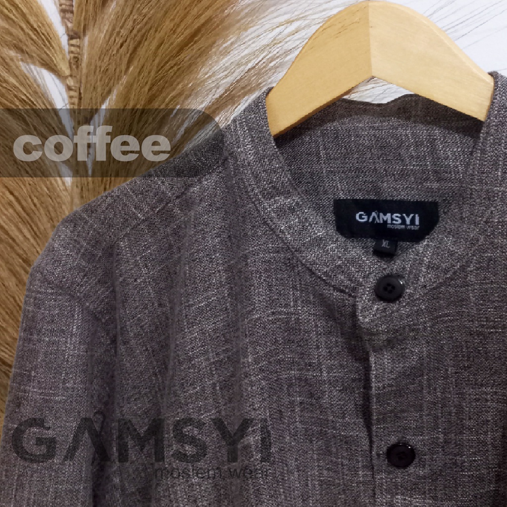 BAJU KOKO LINEN POLOS LENGAN PANJANG DEWASA/BAJU KOKO GAMSYI LMH