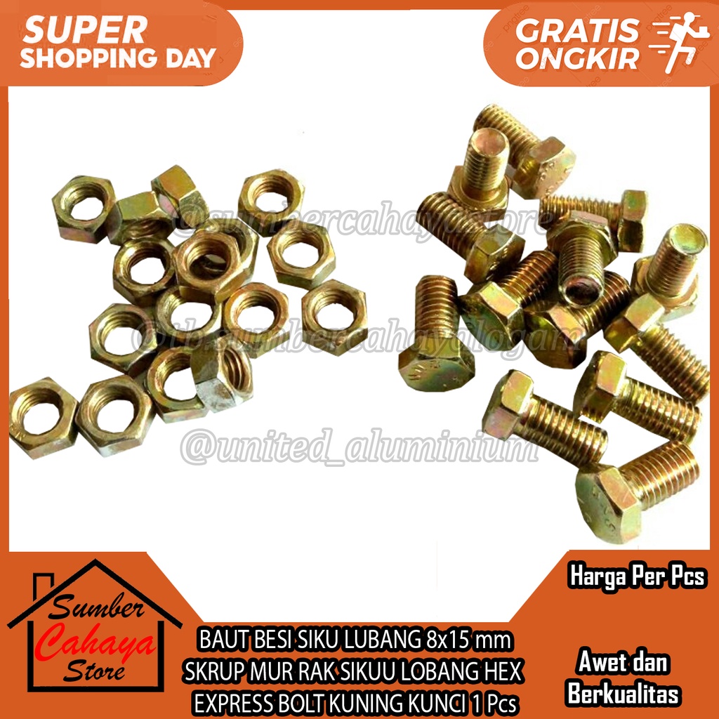 Jual Baut Besi Siku Lubang 8x15 Mm Per 1 Pcs Skrup Mor Mur Rak Plat