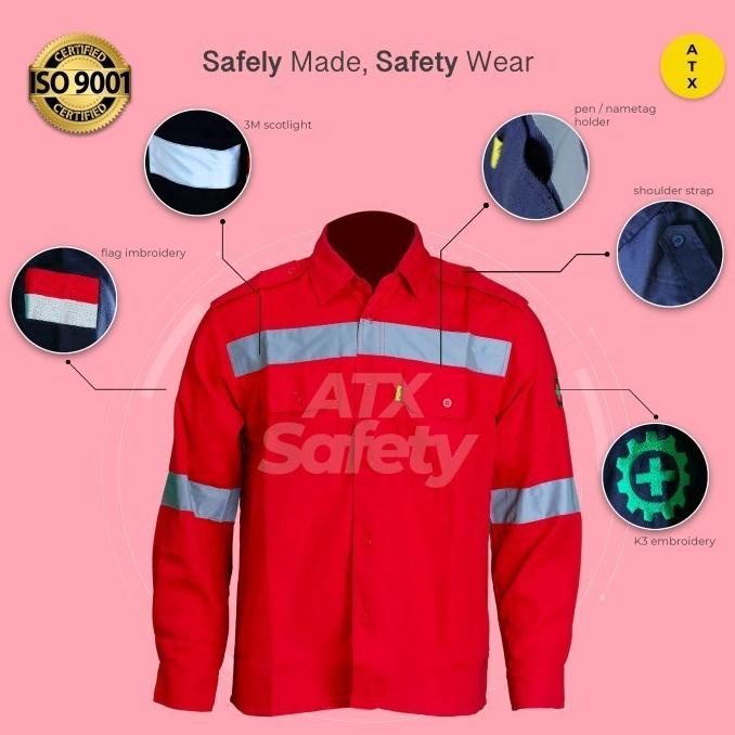 Jual Wearpack Safety Baju Kerja Lapangan Lengan Panjang Merk Atx Merah Shopee Indonesia