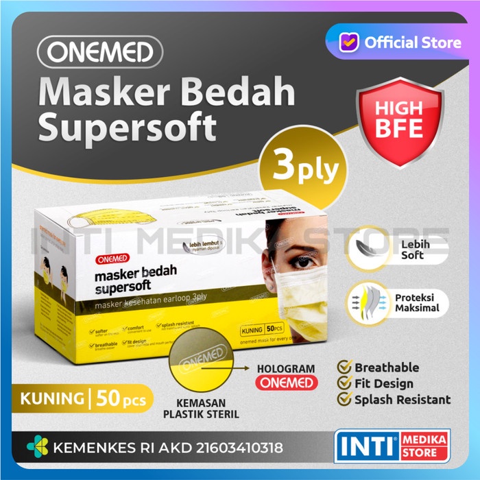 Jual ONEMED - Masker 3 Ply Medis SuperSoft Premium KUNING (Kemasan ...