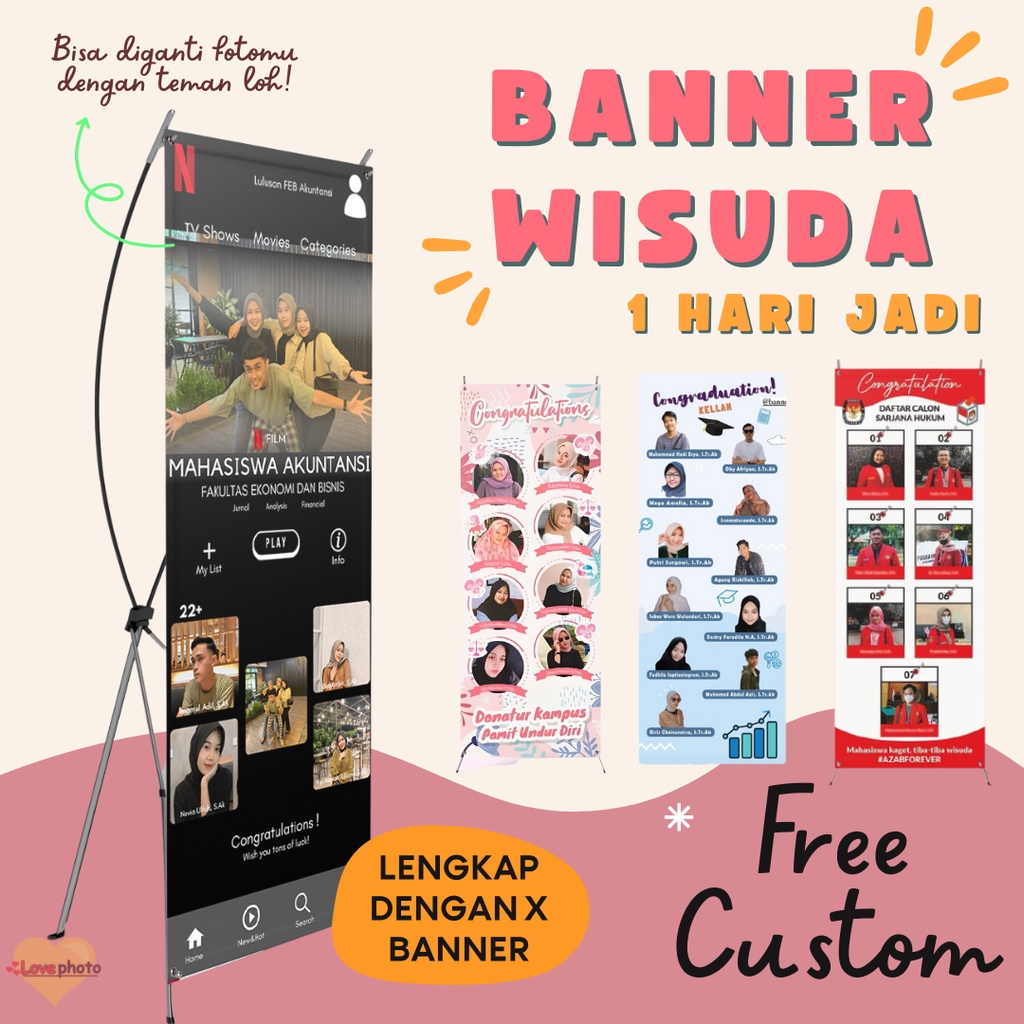 Jual X Banner Wisuda Standing 60x160 Cm Sidang Skripsi Custom Free