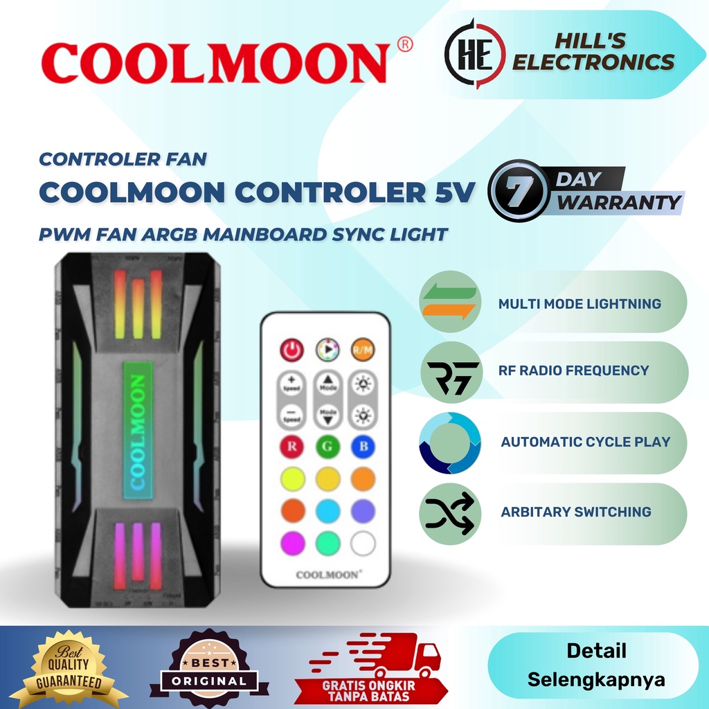 Jual Coolmoon Pwm Fan Controller 5V ARGB Mainboard Sync Light Remote ...