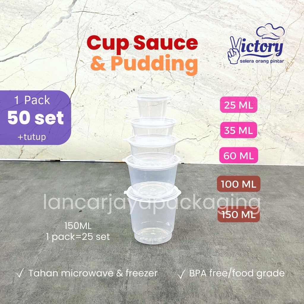 Jual Per Pack Cup Sauce Saus Pudding Sambal Victory Thinwall Klip Wadah Plastik Kontainer 25ml 1439