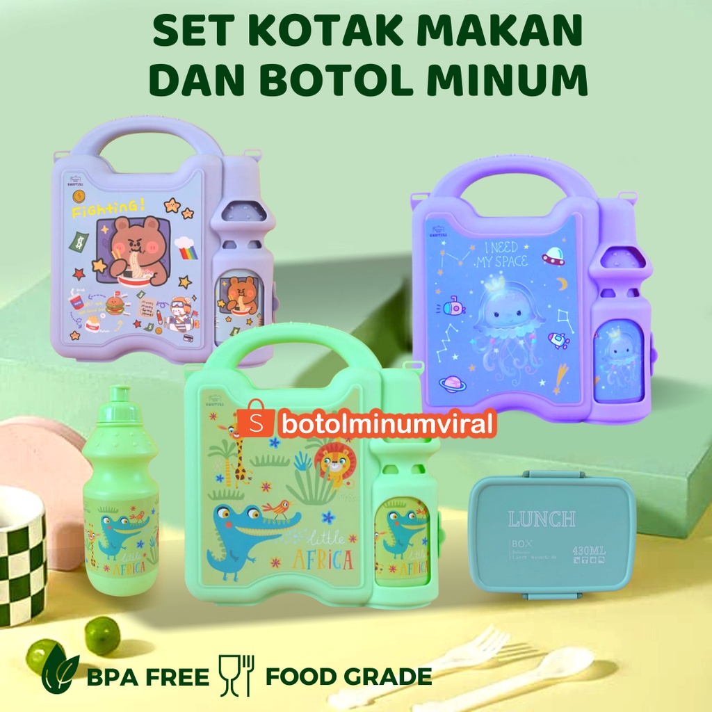 Jual Lunch Box Set Botol Minum Tas Anak Kotak Makan Set Komplit Sendok