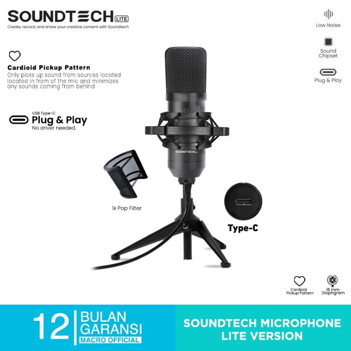 Jual Soundtech Lite Standing Microphone Condenser Record Streaming ...