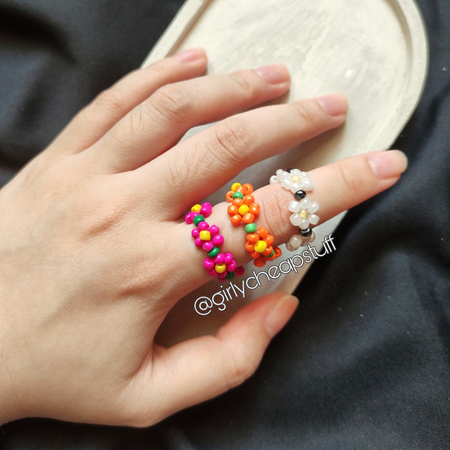 Jual Cincin Manik Pop Color Flower Ring Bead Beaded Jewelry Custom GCS ...