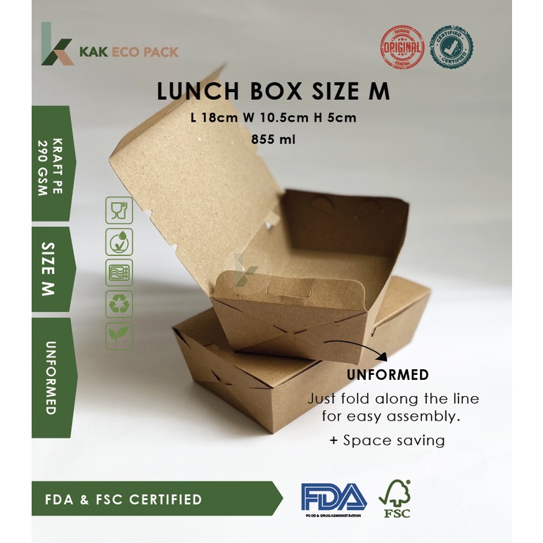 Jual Paper Lunch Box / Kotak Makan Kraft Food Grade / Box Nasi Pola