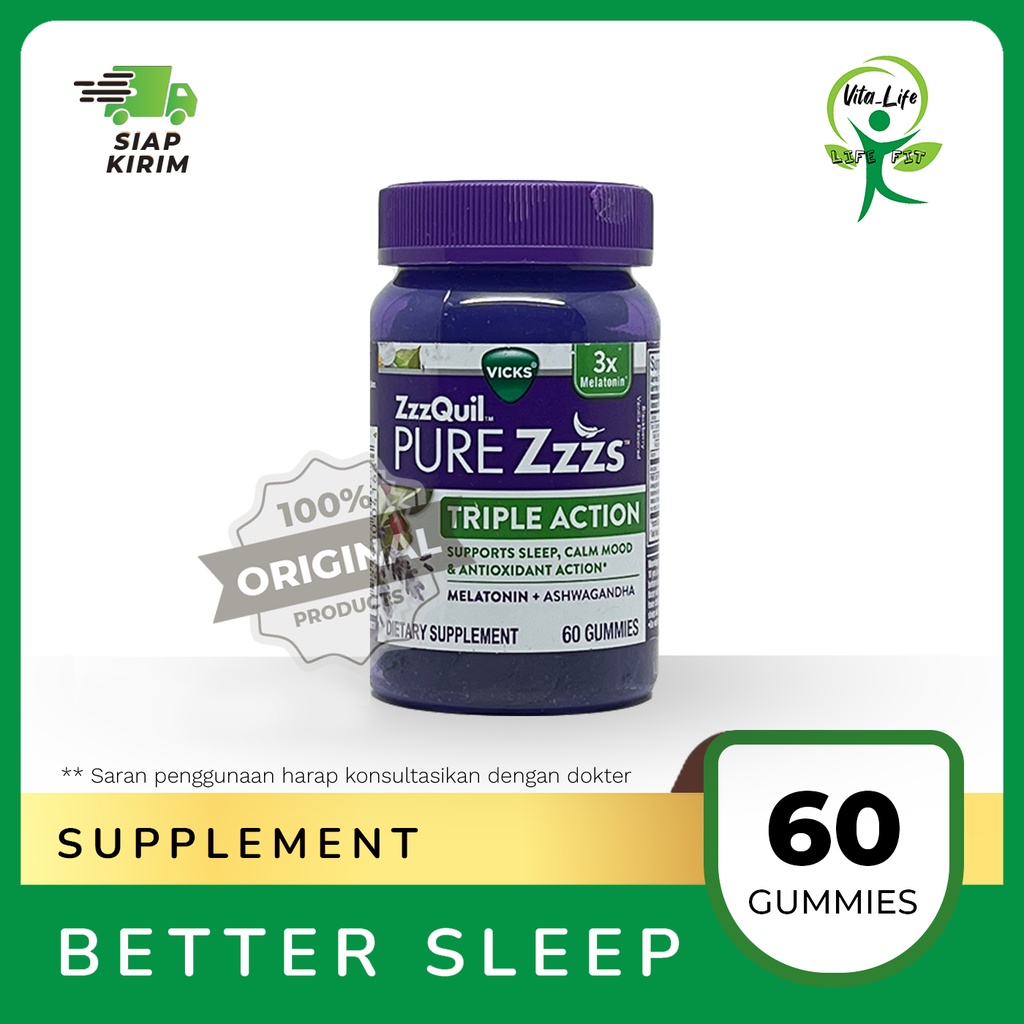 Jual ZzzQuil Pure Zzzs MELATONIN GUMMIES TRIPLE ACTION Shopee Indonesia