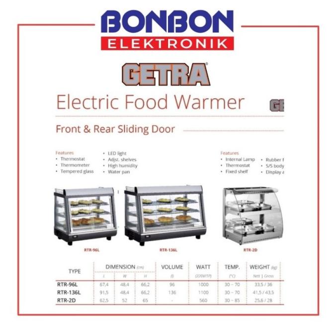 Jual Showcase Food Warmer Penghangat Getra Makanan Kue Electric Rtr D