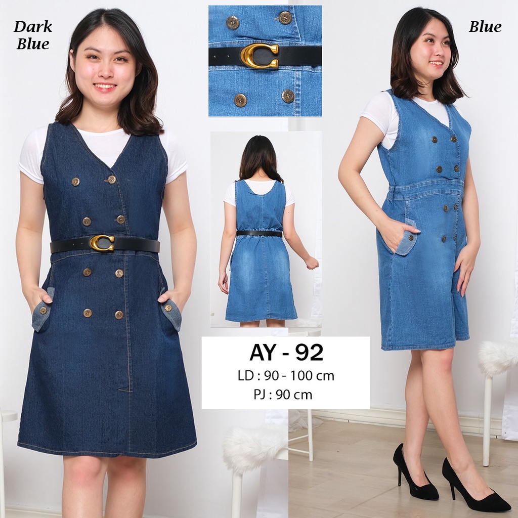 Jual overall rok AY-92 Bahan jeans premium quality LD90-100CM | Shopee ...