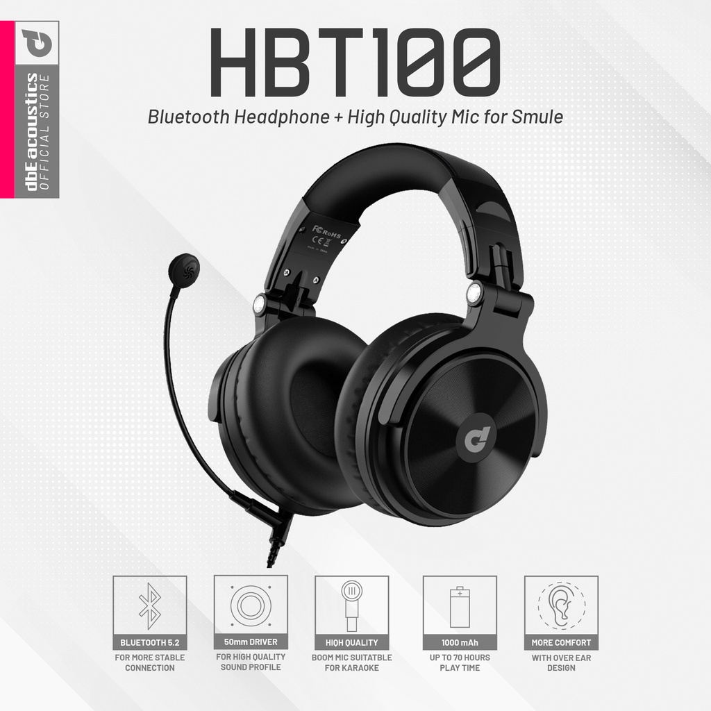 dbE HBT100 V5.0 Bluetooth Headphone High Quality Mic for Smule Karaoke App Online Meeting