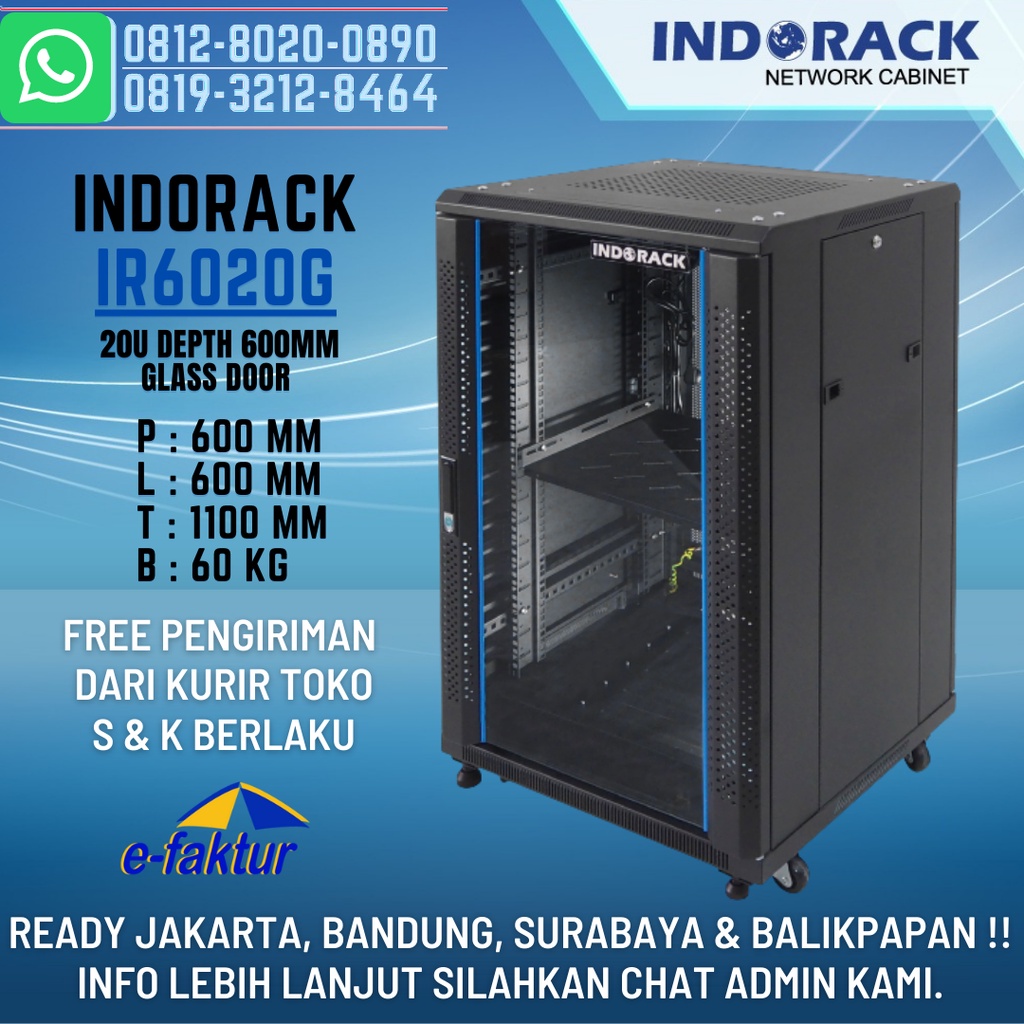 Jual CLOSE RACK 20U DEPTH 600MM GLASS DOOR / INDORACK / RACK SERVER ...