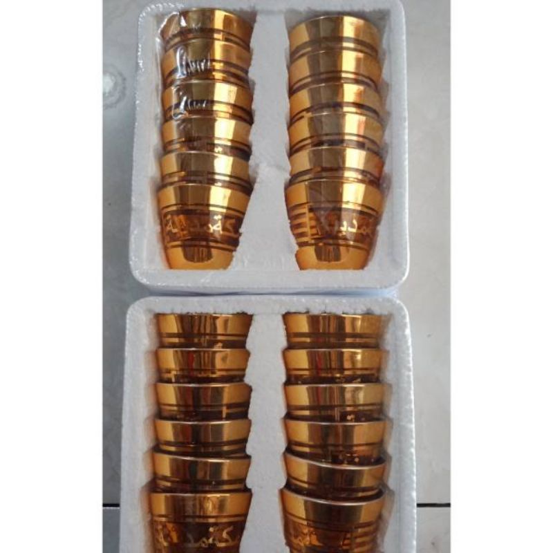 Jual GELAS AIR ZAM ZAM WARNA GOLD ISI 12pcs GELAS CUCING AIR ZAM ZAM Shopee Indonesia