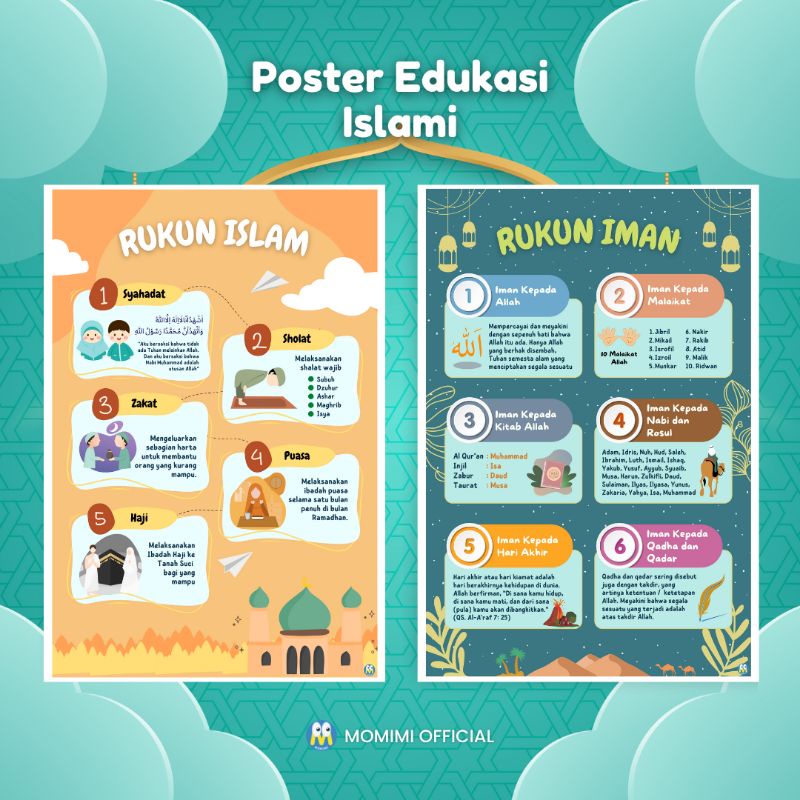 Jual Poster Edukasi Rukun Islam Rukun Iman Poster Belajar Anak Mengenal ...