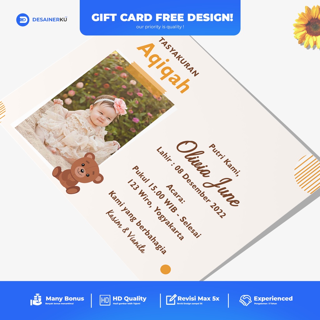 Jual KARTU AQIQAH / UCAPAN AQIQAH ANAK /KARTU TASYAKURAN /TASYAKURAN