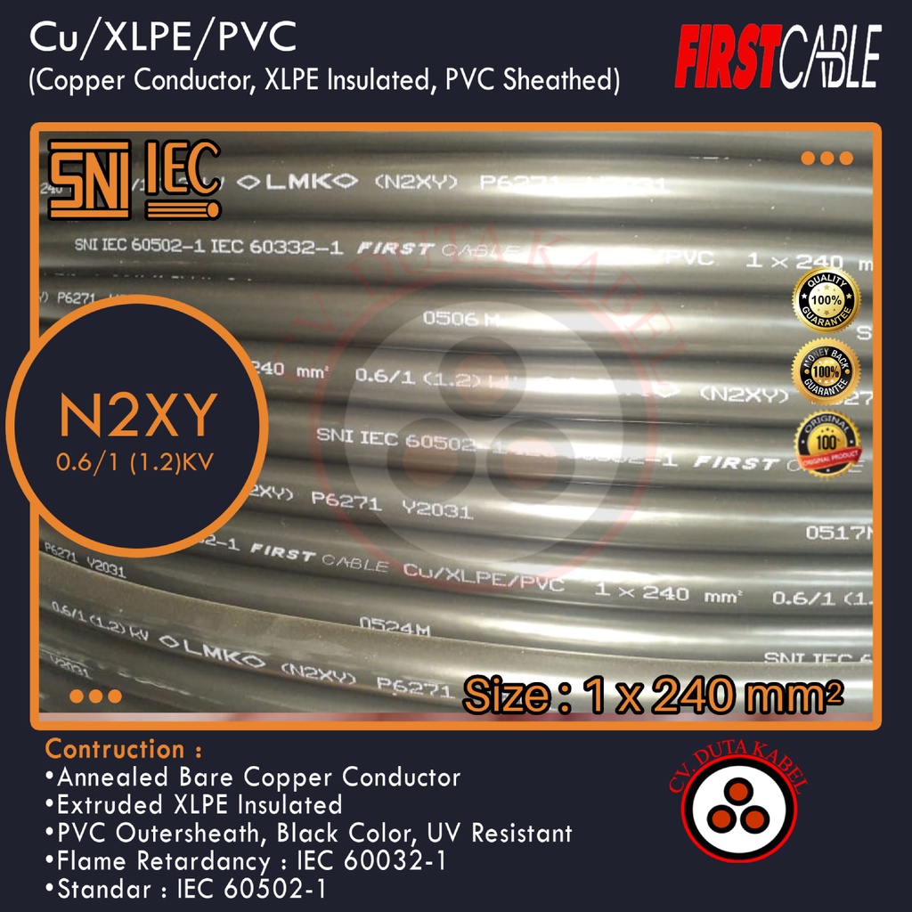 Jual Kabel N2XY 1x240 mm2 (Cu/XLPE/PVC) FIRST CABLE /1x240 mm/1 x 240 ...