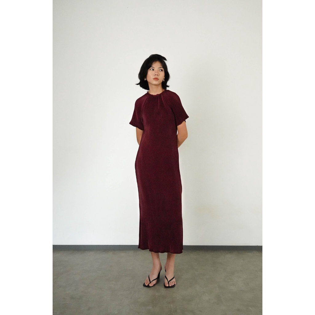 Jual PAFON Bona Dress - Maroon | Shopee Indonesia