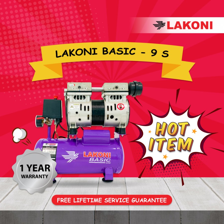 Jual LAKONI BASIC-9S Mesin Kompresor Udara Oilless 3/4 HP 8 Liter ...
