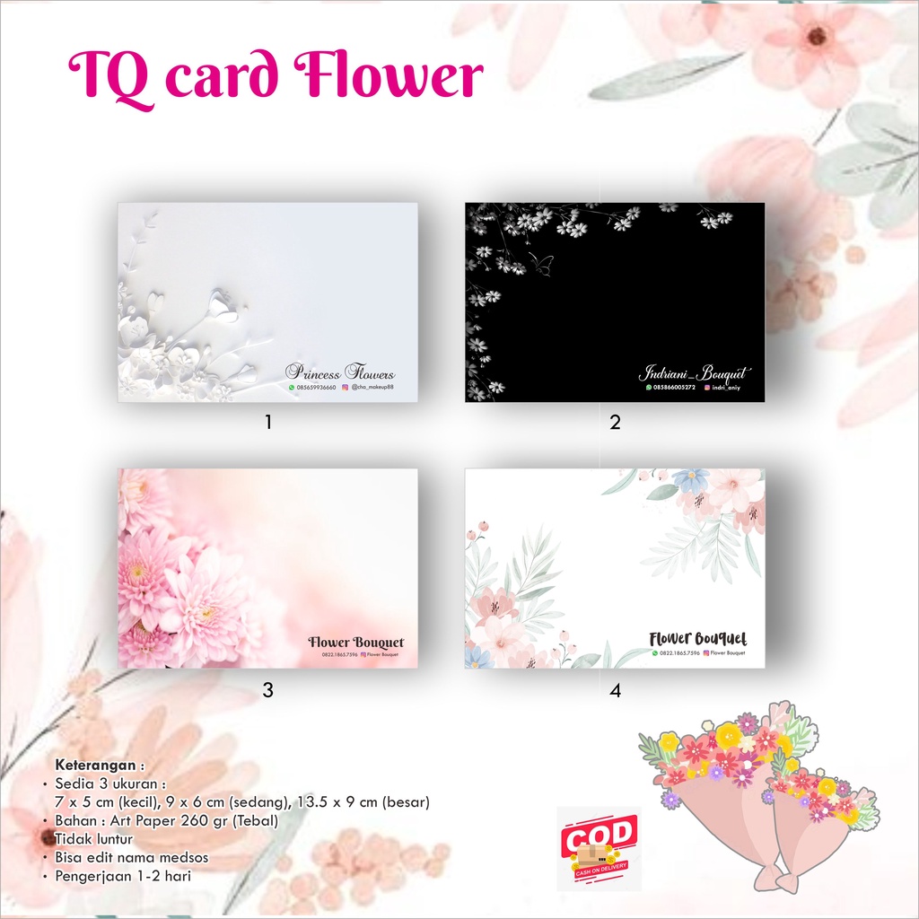 Jual [40 pcs] TQ Card Flower / Bunga / Buket / Thank You Card / Kartu ...
