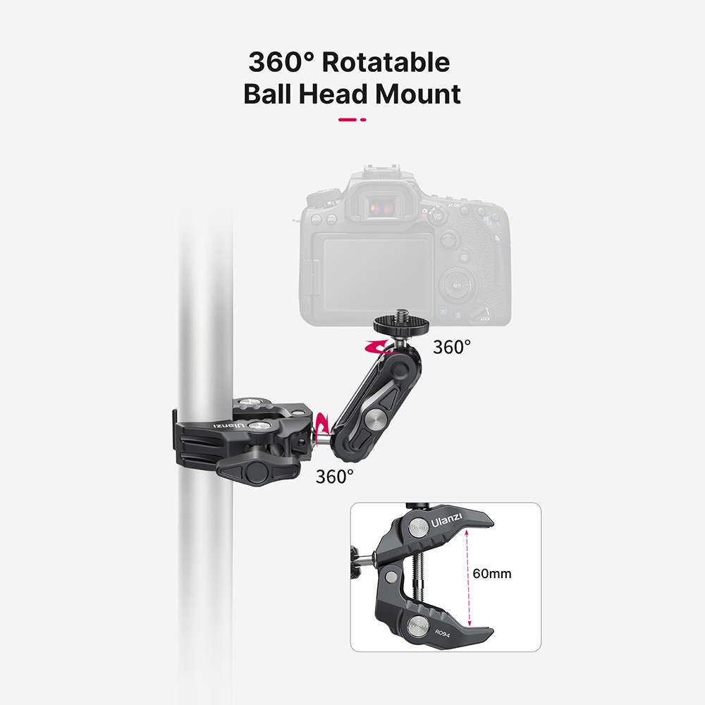 ULANZI UURIG R094 Metal Clamp with 360 Rotate Ball Head & Magic Arm for  Mount Camera / LED / Mic / Light / Monitor