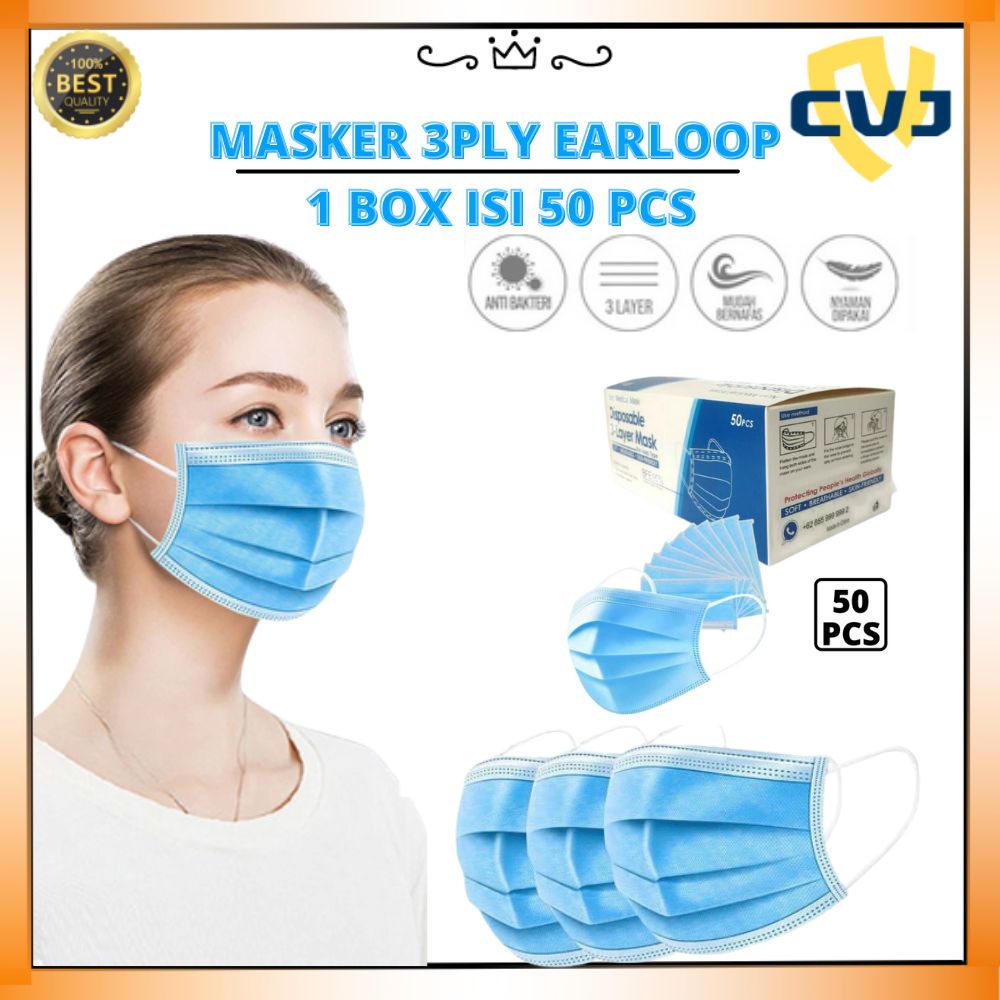 Jual Masker 3Ply Earloop Disposable Facemask isi 50pcs CVJ | Shopee ...