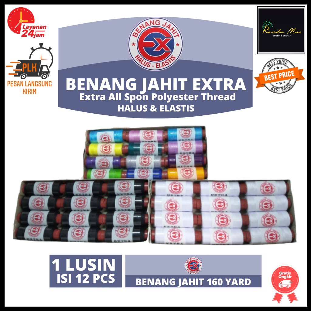 Jual Benang Jahit Merek Extra Lusin Isi Pcs Benang Jahit Warna Komplit Halus Dan Elastis