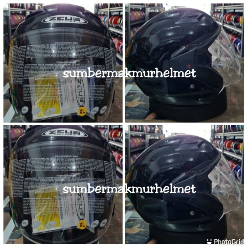 Jual Helm Zeus Zs 611 Black Glossy Half face Double Visor Shopee
