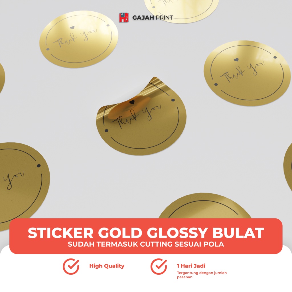 Jual Stiker Gold Glossy Custom Bulat Cutting Kiss Cut Sticker Emas