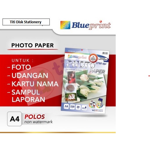 Jual Kertas Foto A4 BLUEPRINT Glossy Photo Paper 230 Micron Polos - 20 ...