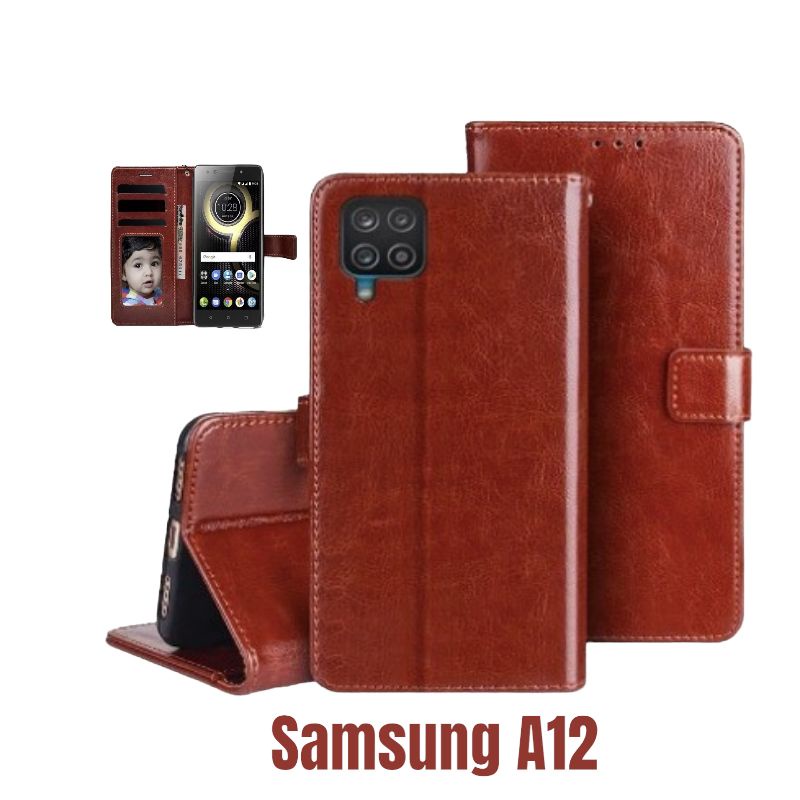 Samsung A12 Flip Sarung Dompet Kulit Hp Samsung Galaxy A12 Premium Case  Magnetik Wallet Casing Hp Leather Samsung A12 [f01]
