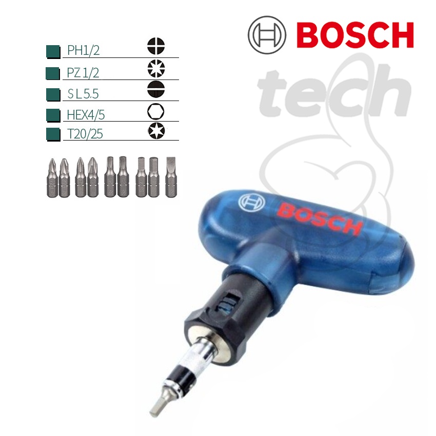 Obeng Tangan Bosch 10pcs Ratchet Pocket Screwdriver Hand Screw Driver Bit  Set