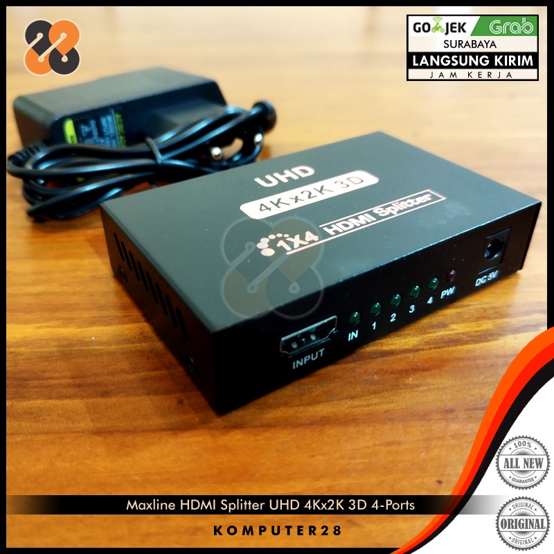 Jual Maxline HDMI Splitter 4-Ports (1-to-4) 4Kx2K 3D with Power Adapter ...