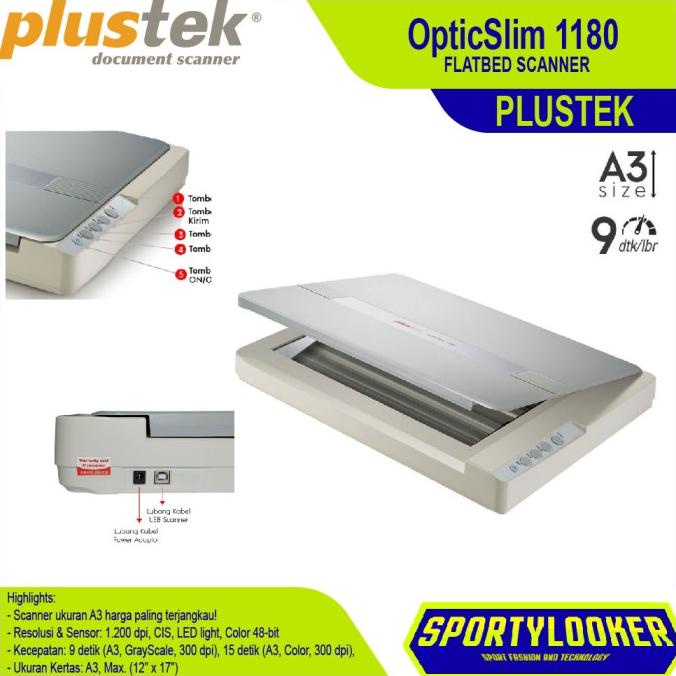 Jual Scanner Plustek OpticSlim 1180 Flatbed A3 9 detik Shopee