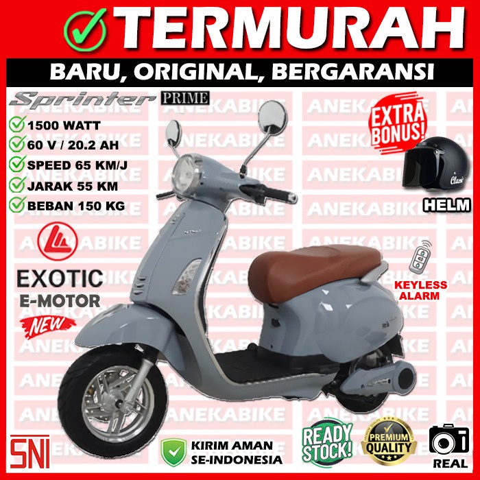 Jual Motor Listrik Vespa Exotic Sprinter Prime + Helm Garansi Resmi
