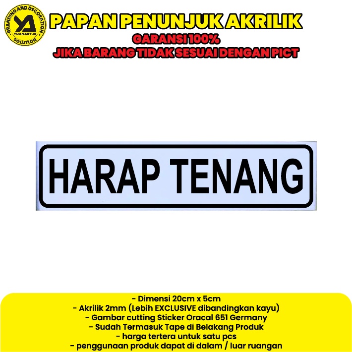 Jual Stiker Peringatan Harap Tenang Plat Label Pspsn Akrilik Acrylic Custom Perlengkapan Rumah