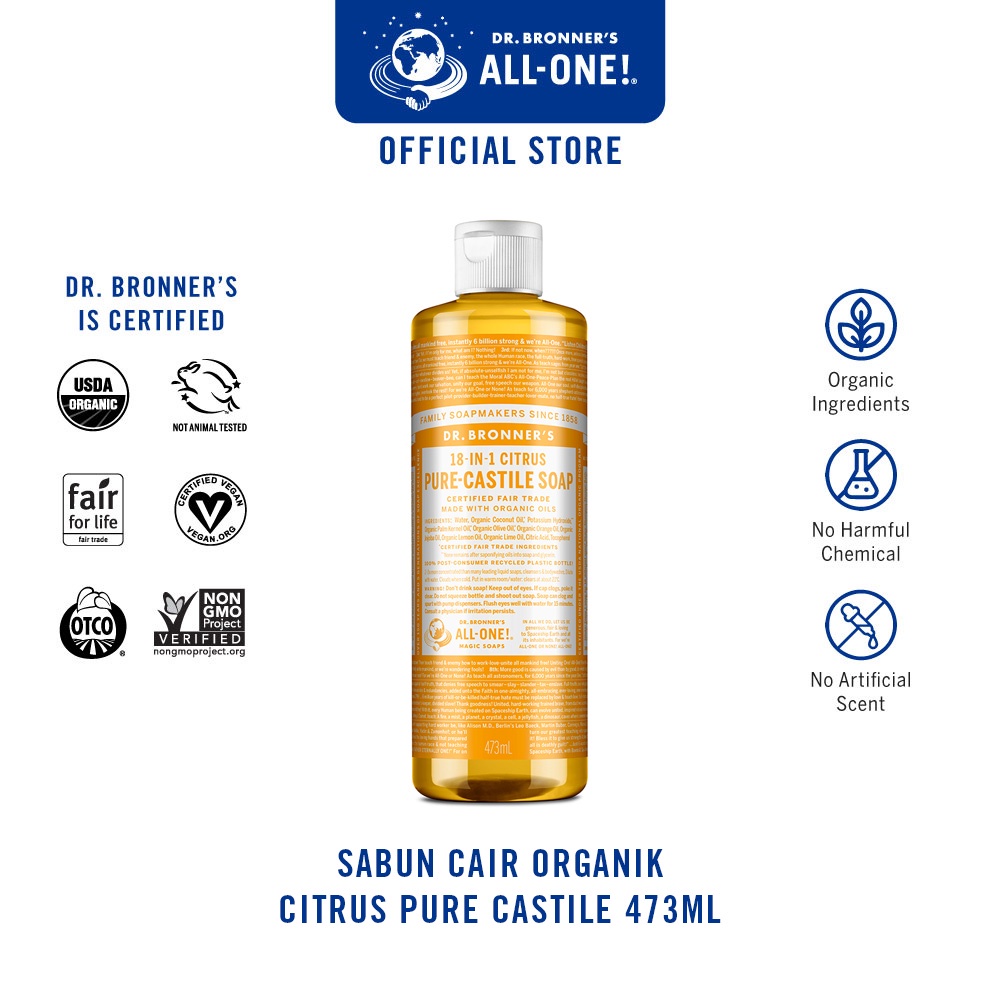 Jual Dr. Bronner's Sabun Cair Organik Citrus Pure Castile 473ml