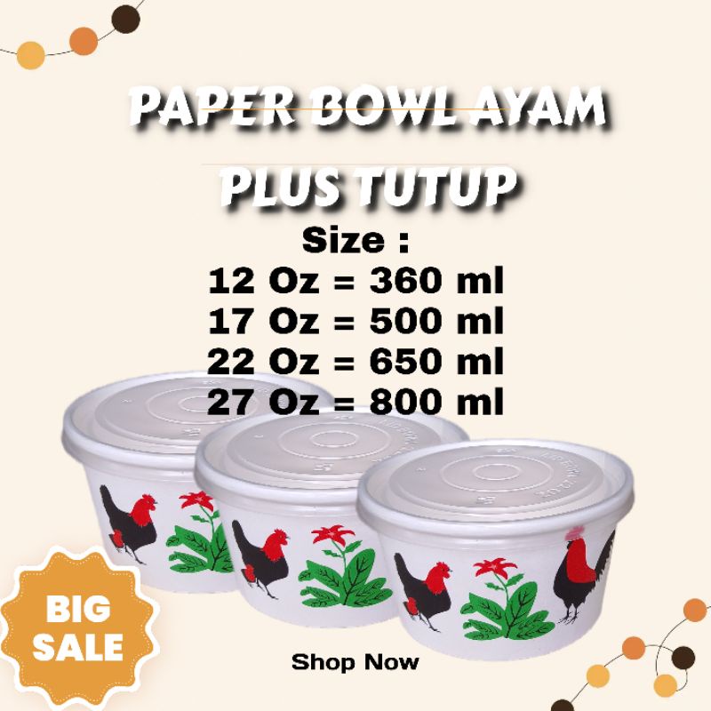 Jual Paper Bowl Ayam ( per 50 pcs ) Rice Bowl Cup Bowl Mangkuk Mangkok ...